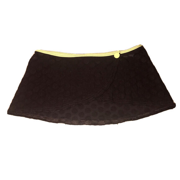 Vintage 90s Becca swim skirt wrap brown polka dots lime yellow sz M/L - Picture 2 of 7